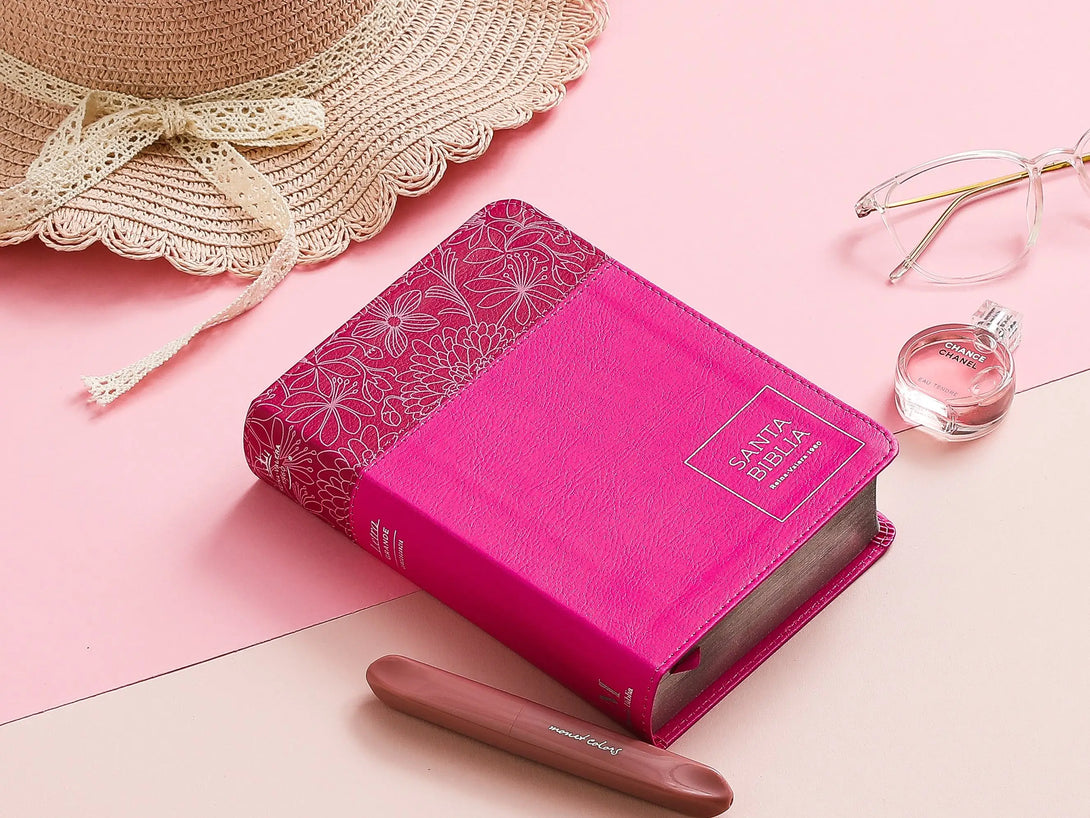 Biblia RVR60 045c PJR 10 pts Rosa/ Rosa flores - Biblias