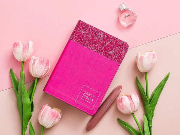 Biblia RVR60 045c PJR 10 pts Rosa/ Rosa flores - Biblias