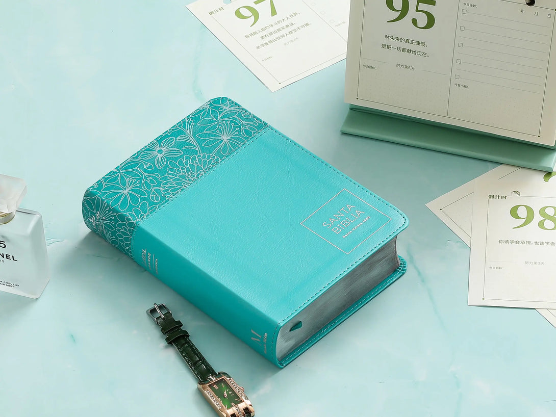 Biblia RVR60 045c PJR 10 pts Turquesa/turquesa flores