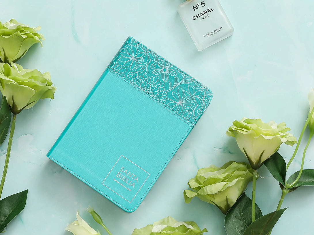 Biblia RVR60 045c PJR 10 pts Turquesa/turquesa flores
