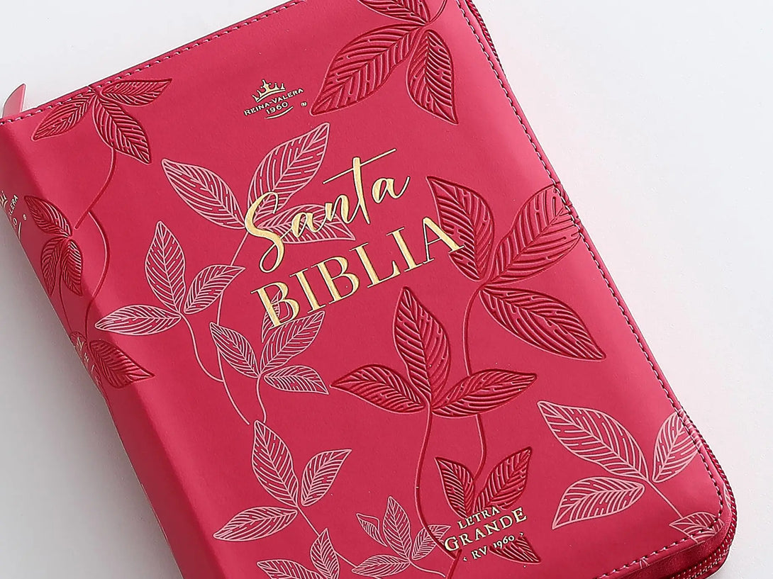 Biblia RVR60 045cz PJR 10 pts Fucsia con hojas primaverales