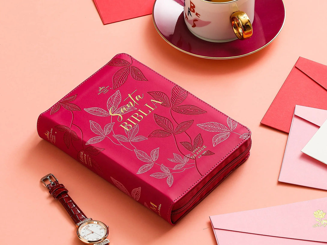 Biblia RVR60 045cz PJR 10 pts Fucsia con hojas primaverales
