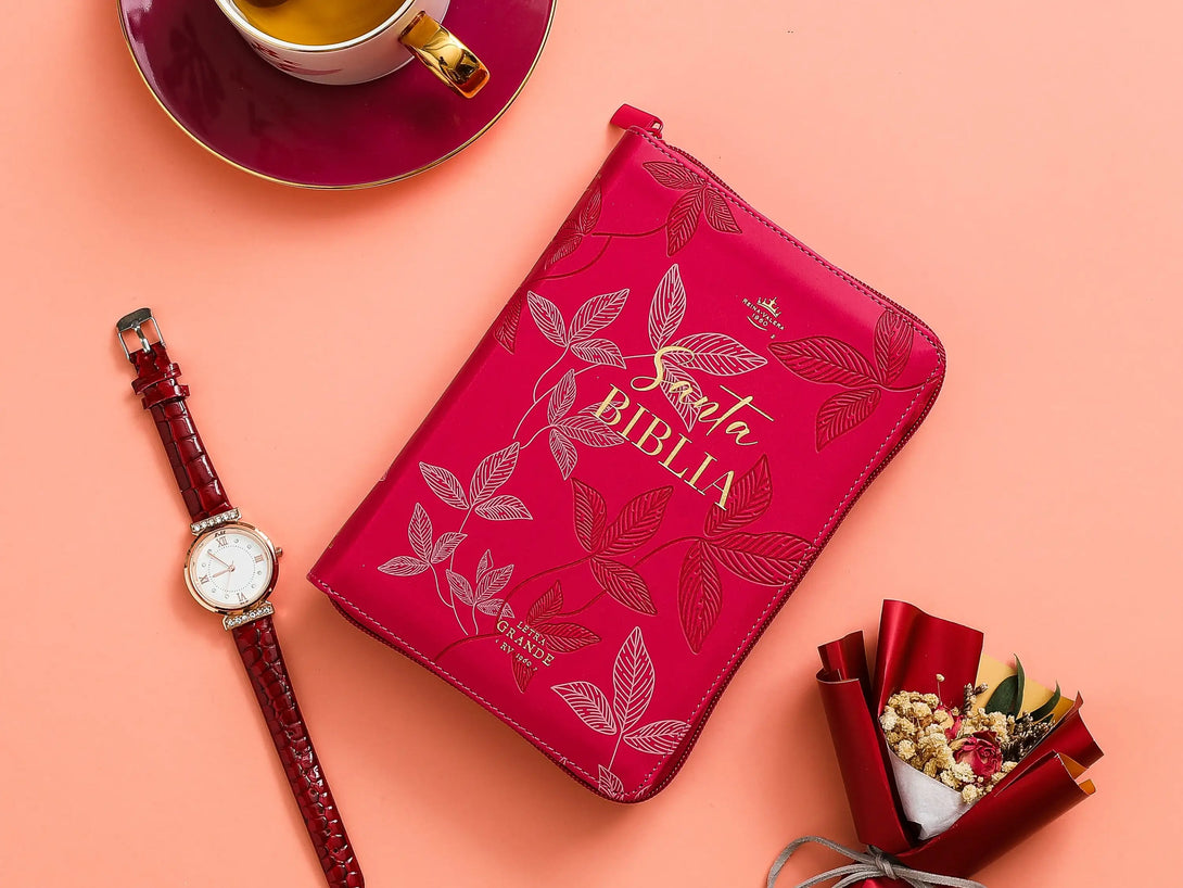 Biblia RVR60 045cz PJR 10 pts Fucsia con hojas primaverales