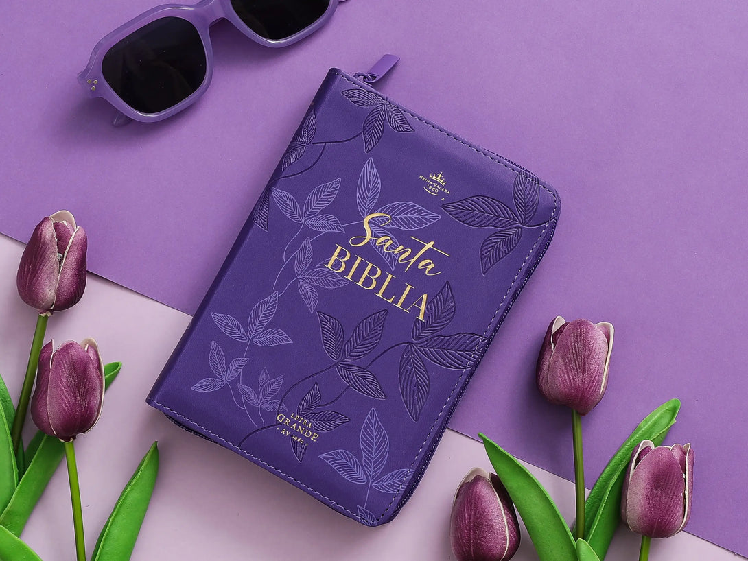 Biblia RVR60 045cz PJR 10 pts lila con hojas primaverales