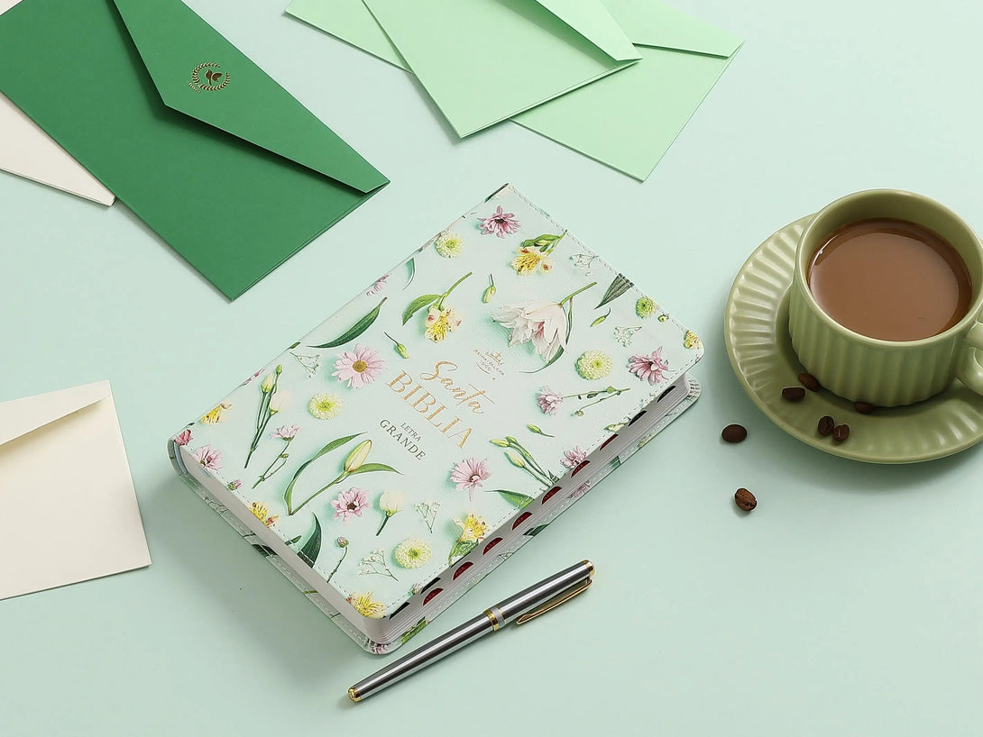 Biblia RVR60 065cti Colección Supreme Turquesa con flores