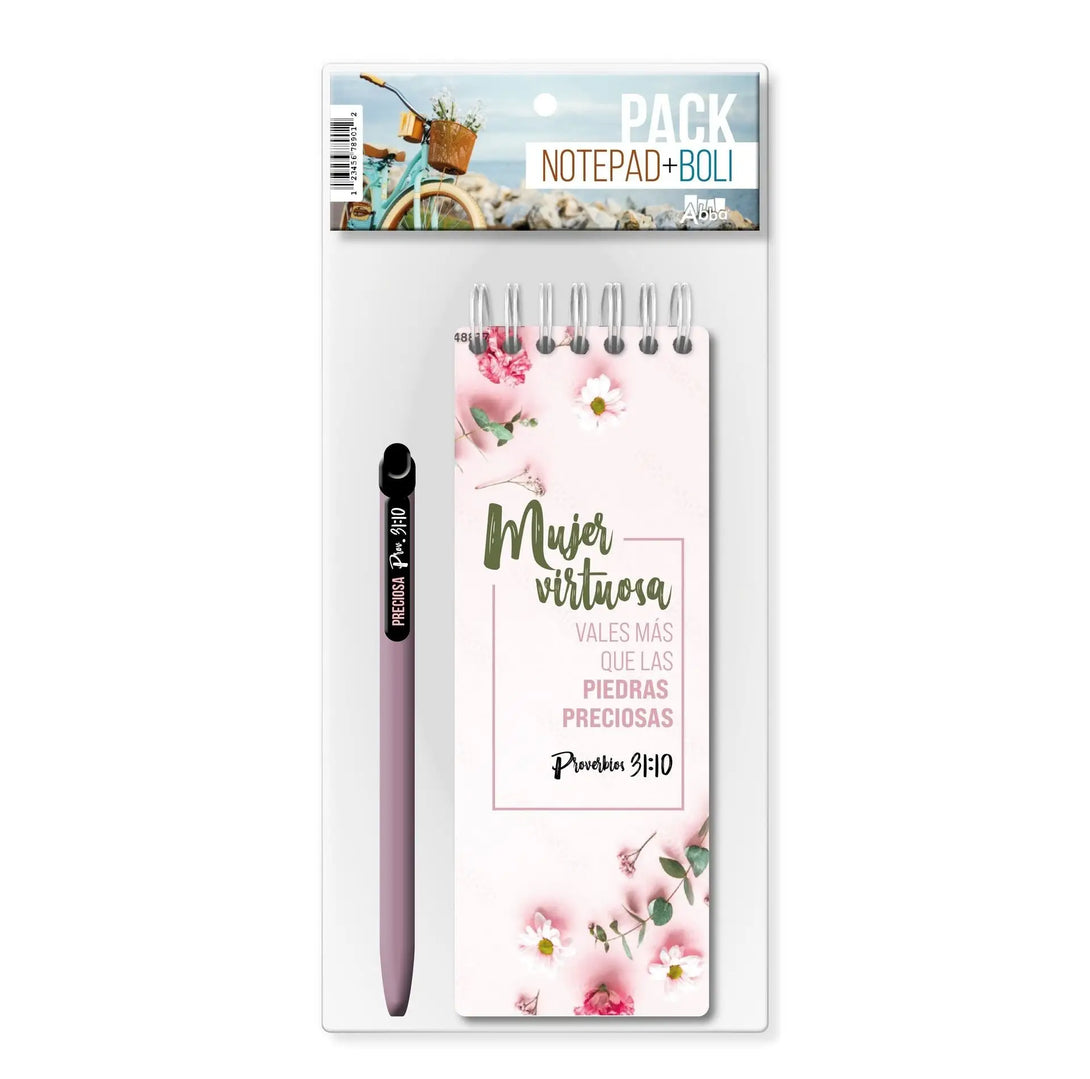 Block de notas con bolígrafo. Mujer virtuosa