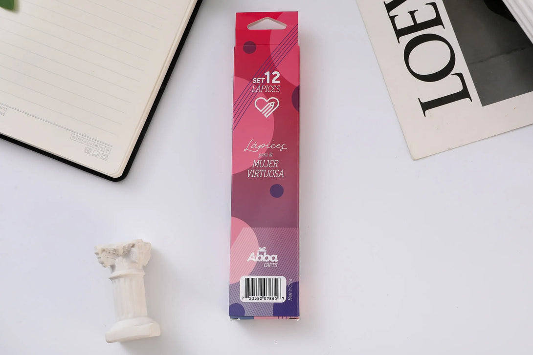 Pack 12 lápices en caja de cartón. Mujer virtuosa
