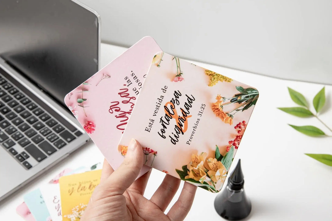 Pack de 6 posavasos con versículos bíblicos. Primavera