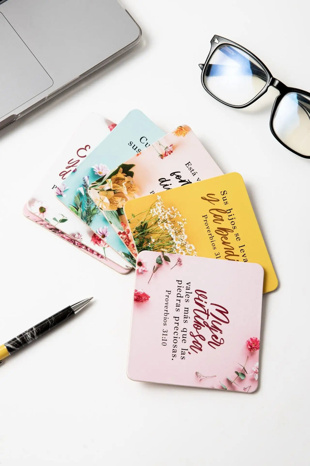 Pack de 6 posavasos con versículos bíblicos. Primavera