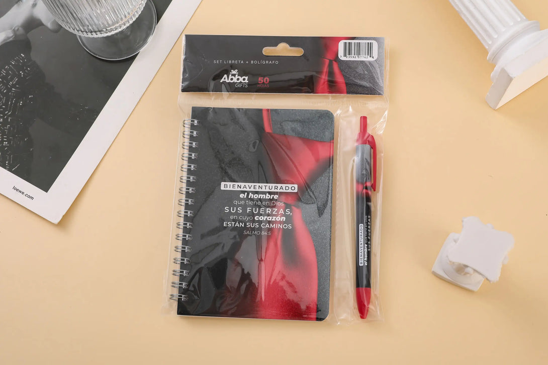 Pack libreta anillas con bolígrafo. Bienaventurado el hombre