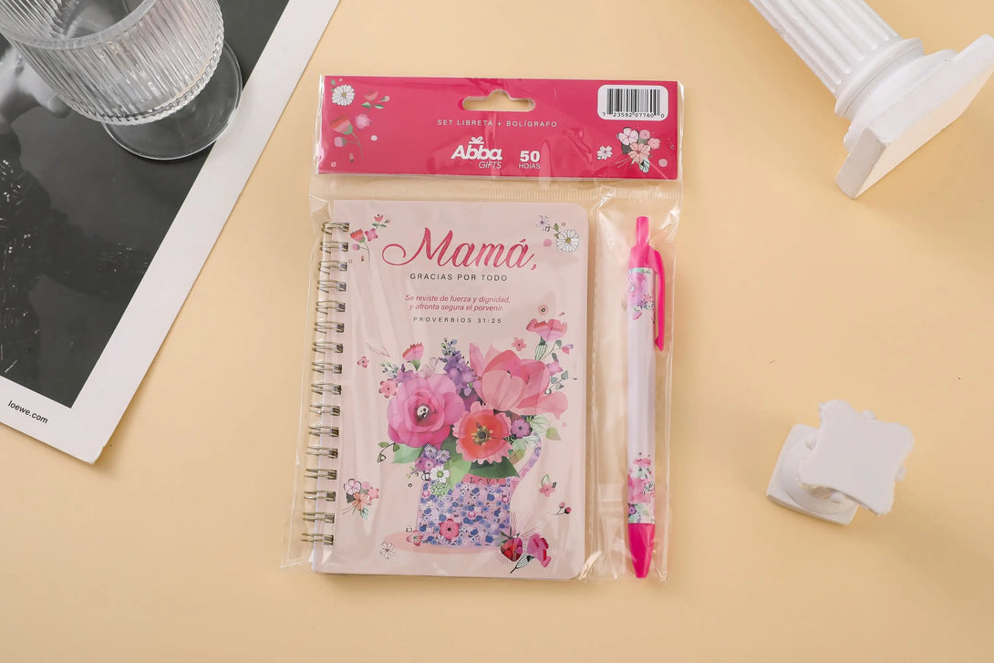 Pack libreta anillas con bolígrafo. Mamá