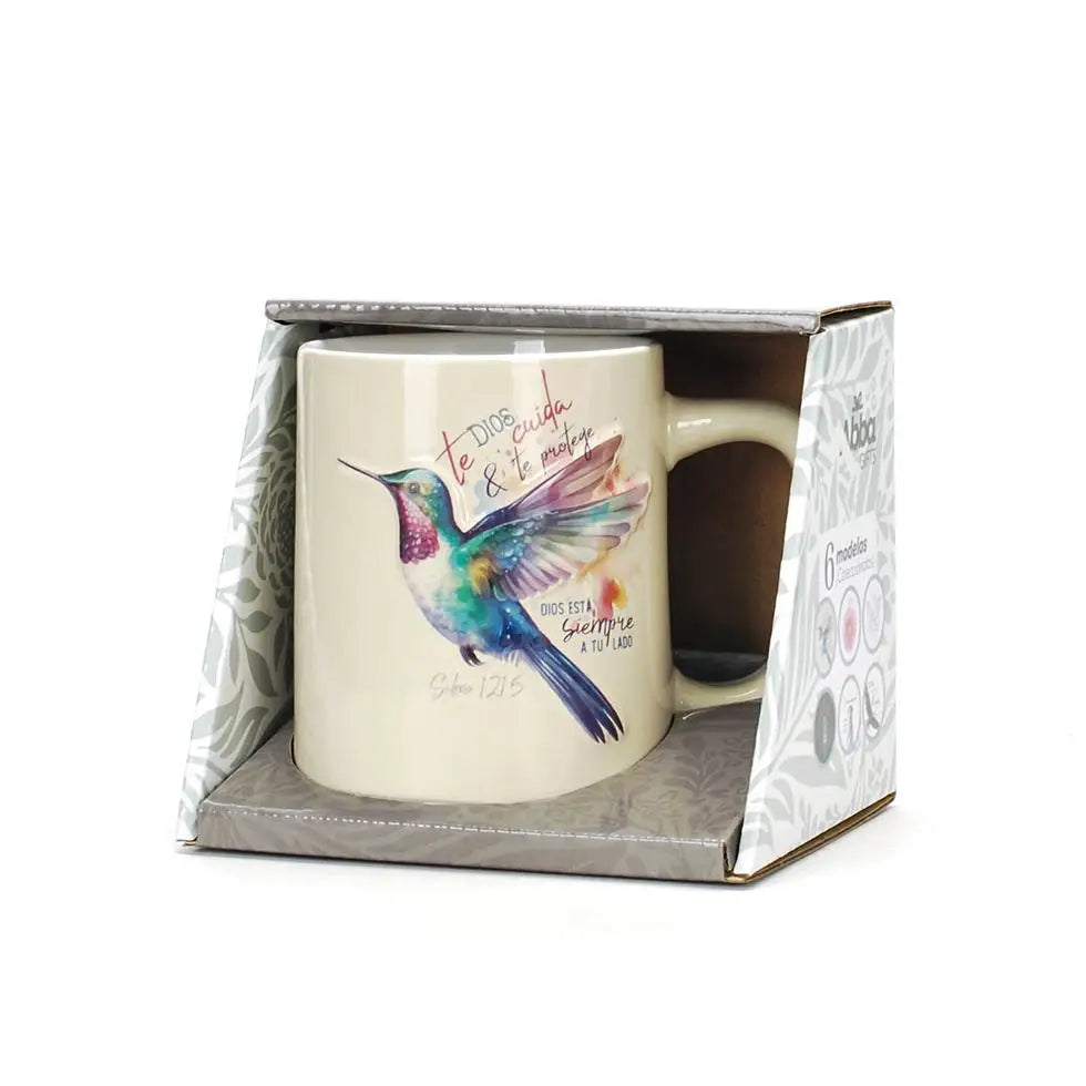 Taza 16 OZ. Colección prominencia con relieve. Dios te cuida
