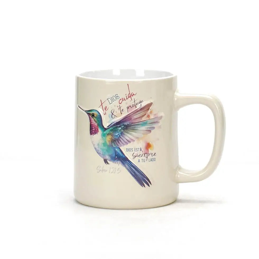 Taza 16 OZ. Colección prominencia con relieve. Dios te cuida
