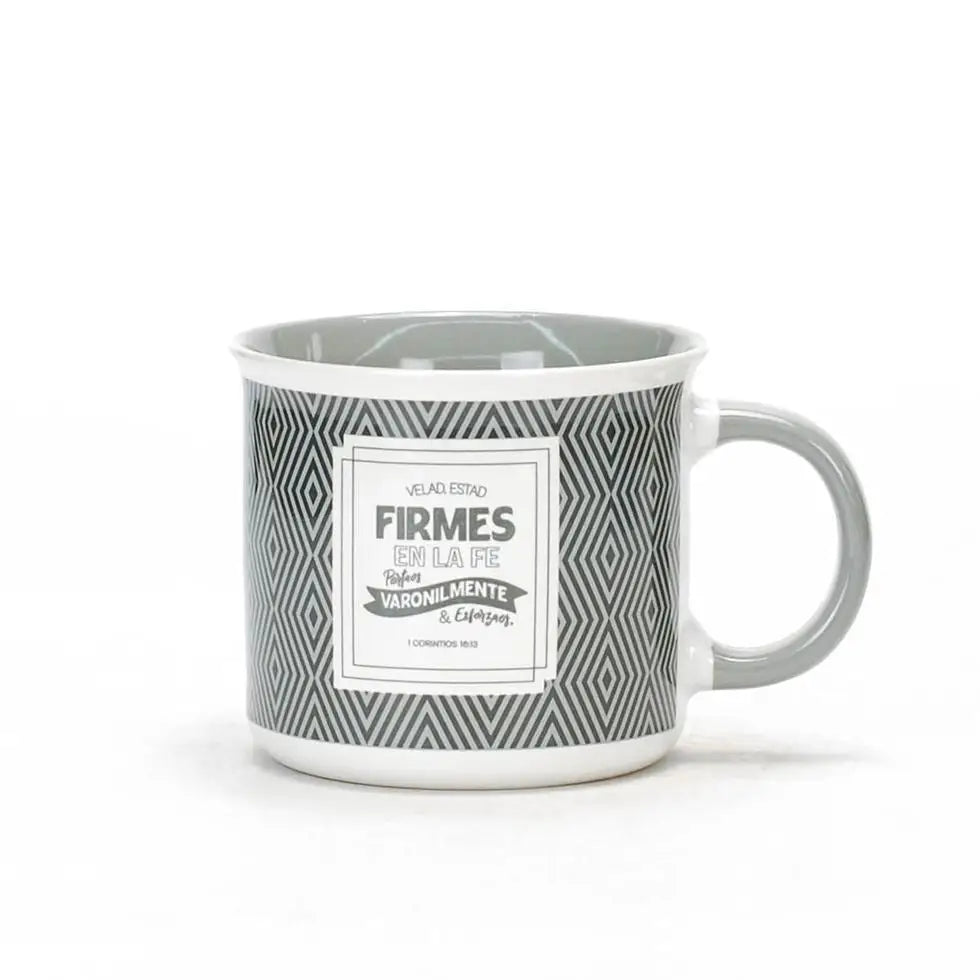 Taza 18 OZ.Colección Valiente. Velad estad firmes.
