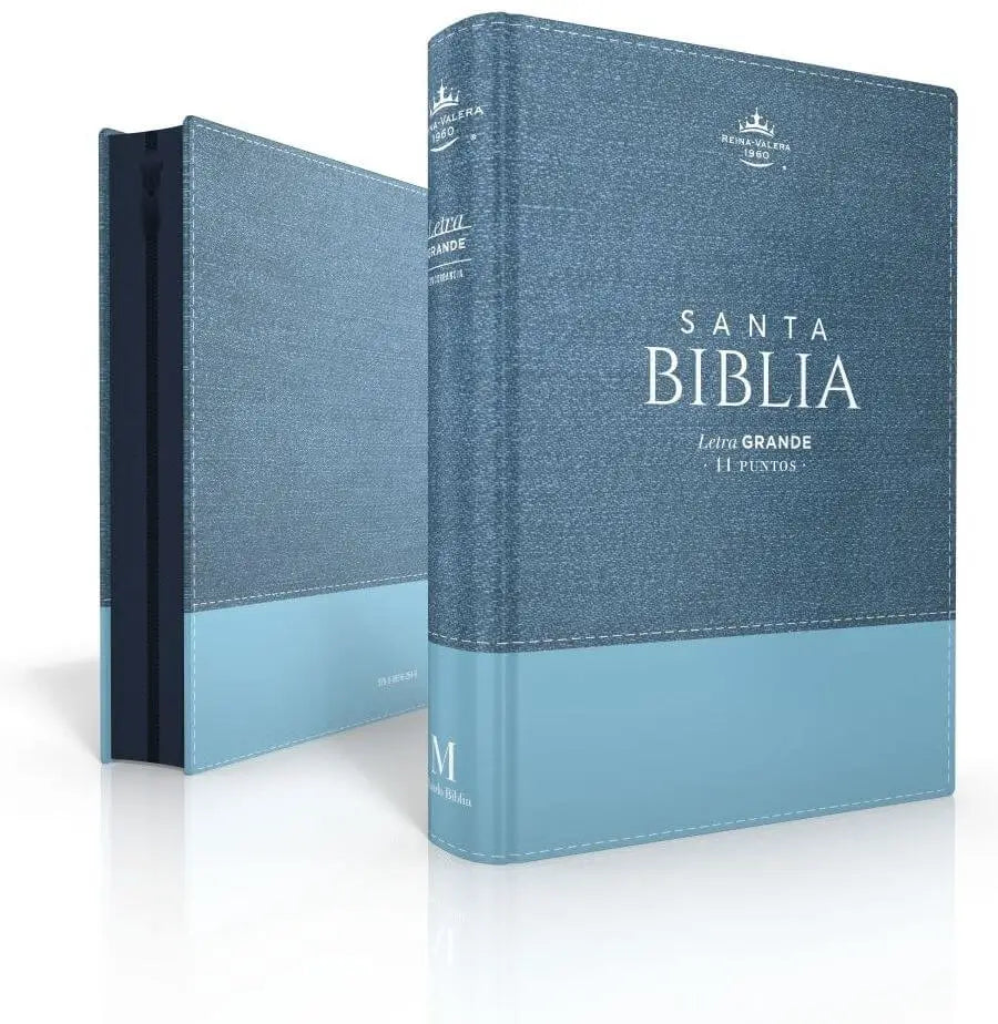 Biblia Reina Valera 1960 tamaño portátil Letra Grande 11 puntos Imitación Piel jean azul/azul. Con cierre e índice. Colección Half Jean.
