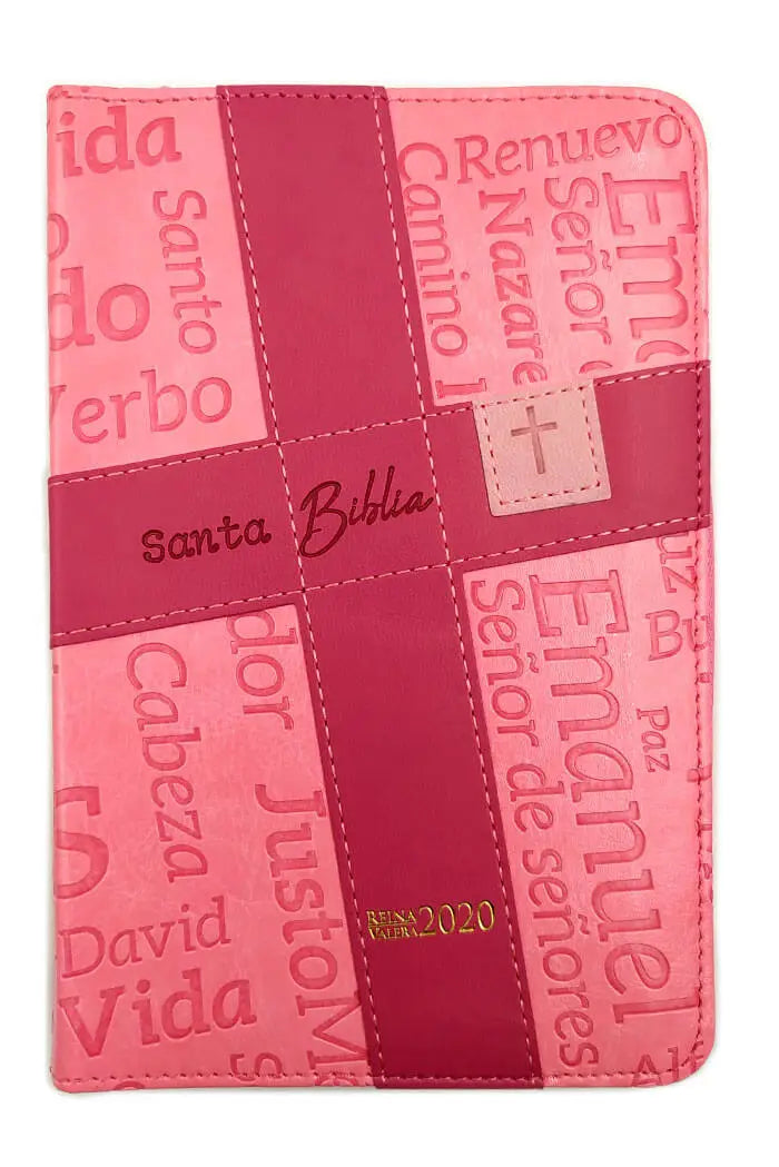 Biblia Reina Valera 2020 Letra Grande 10 puntos tamaño portátil modelo cruz rosa con cierre