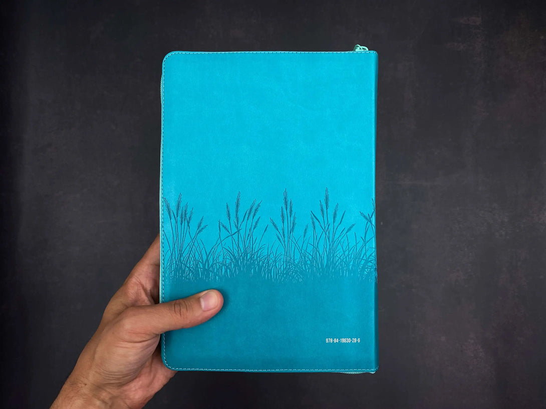 Biblia Reina Valera 2020, tamaño manual, Letra Grande 12 puntos Colección Motivos de fe turquesa espigas con cierre