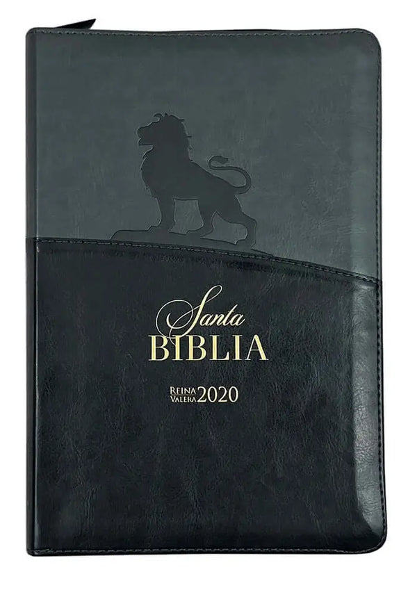 Biblia Reina Valera 2020, tamaño manual, Letra Grande 12 puntos colección Motivos de fe negro león con cierre