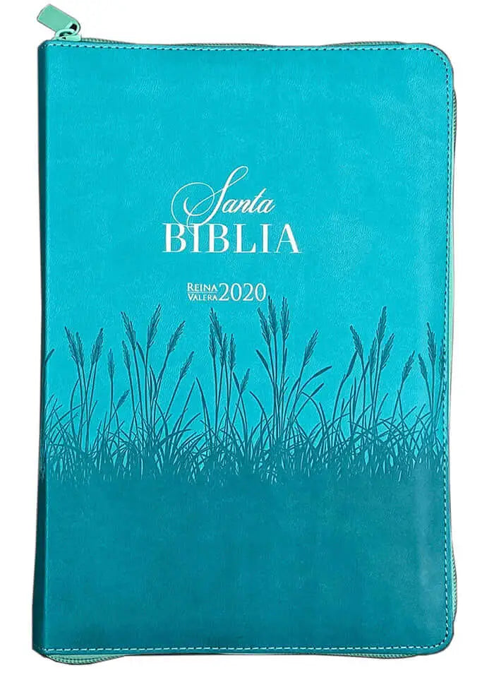 Biblia Reina Valera 2020, tamaño manual, Letra Grande 12 puntos Colección Motivos de fe turquesa espigas con cierre