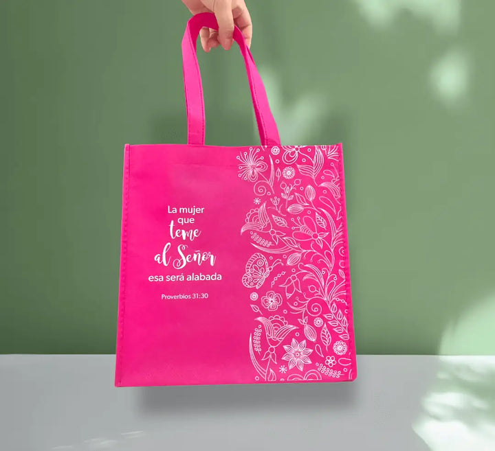 Bolsa de tela Tote bag fucsia. La mujer que teme al Señor
