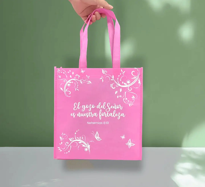 Bolsa de tela Tote bag rosa. El gozo del Señor