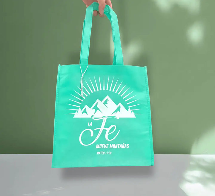 Bolsa de tela Tote bag turquesa. La fe
