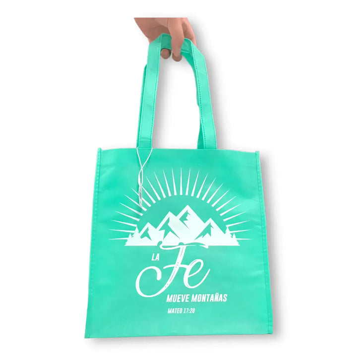 Bolsa de tela Tote bag turquesa. La fe